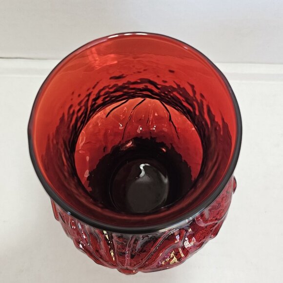 Anchor Hocking Rainflower Ruby Vase 5.5" floral red glass raised relief cosmos - Picture 7 of 12